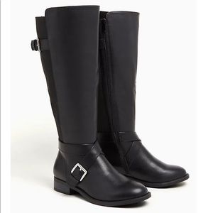 Brooke - Black faux leather buckle knee high boot